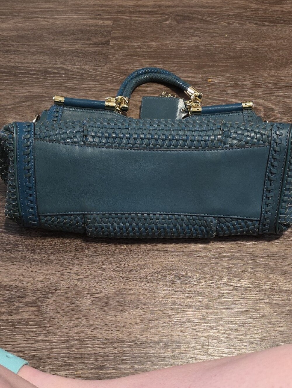 Coach Teal Woven Leather Tote with Gold Hardware - Picture 3 of 13